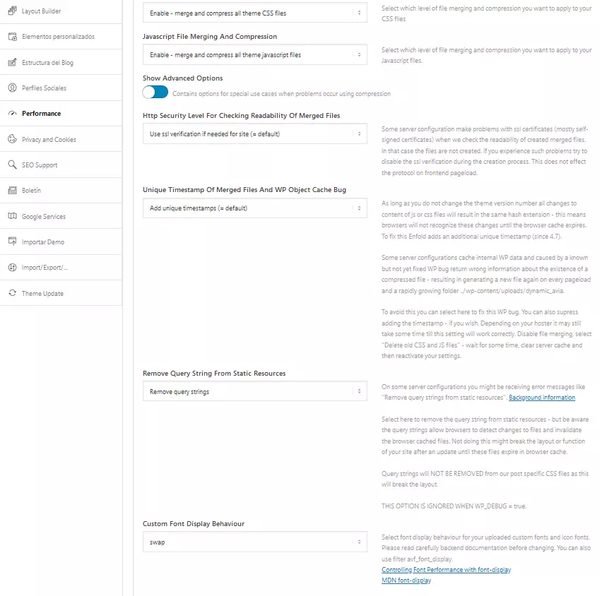 tema para wordpress enfold rendimiento