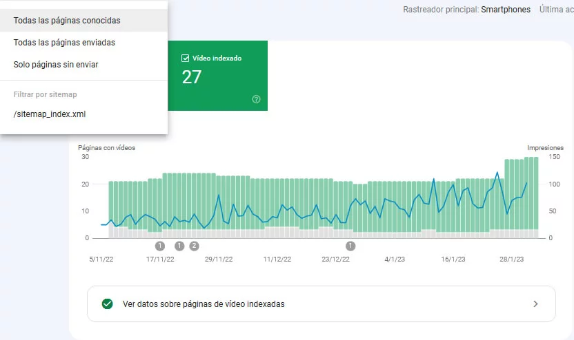 nuevo informe de videos de search console ahora con impresiones