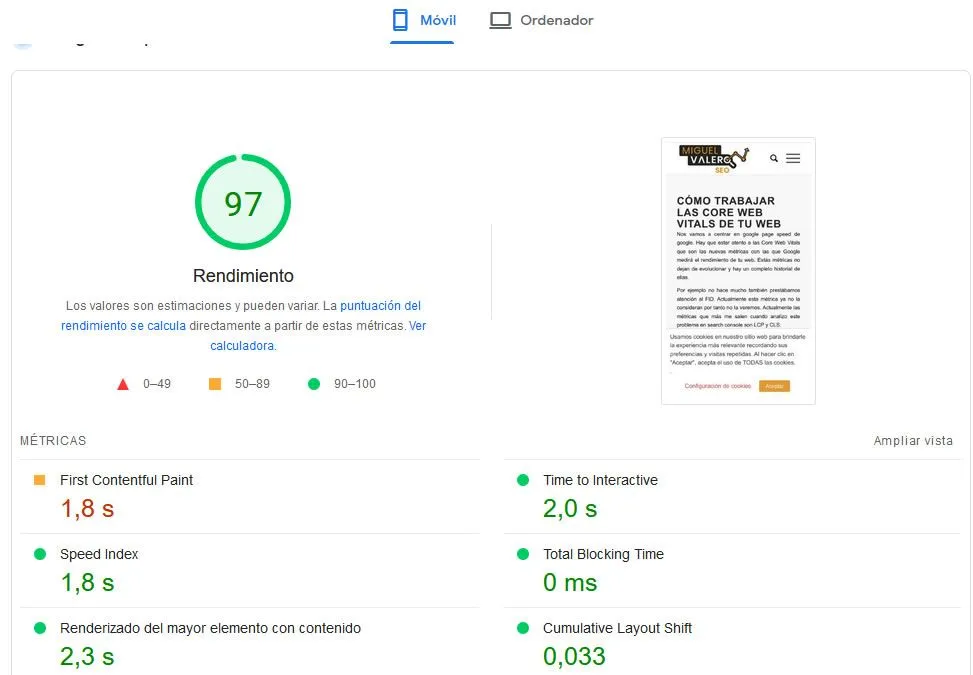 Core Web Vitals - Speed Index