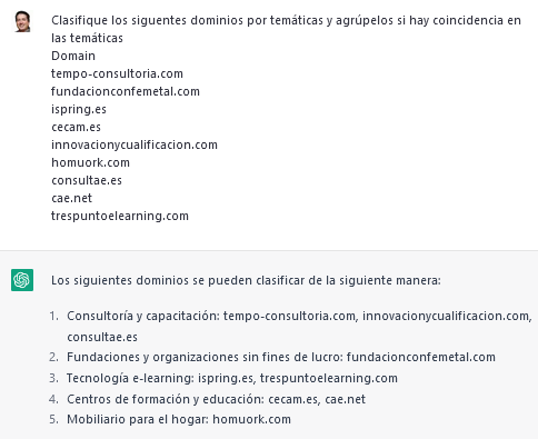Clasificación de productos por dominios