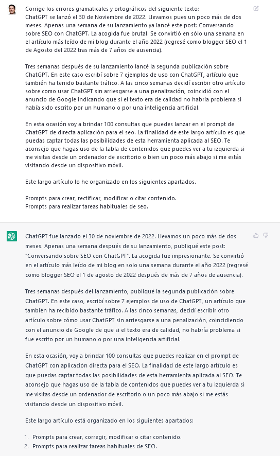 Corrector ortográfico y gramatical de ChatGPT