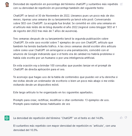 Densidad de repetición de chatGPT 3