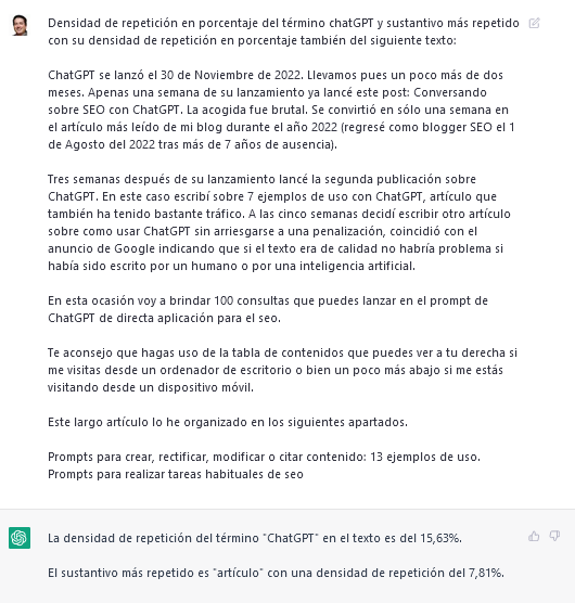 Densidad de repetición de chatGPT