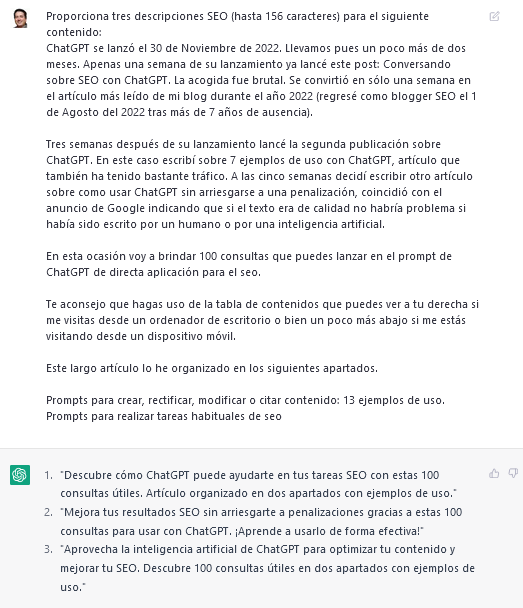 Descripciones SEO con ChatGPT