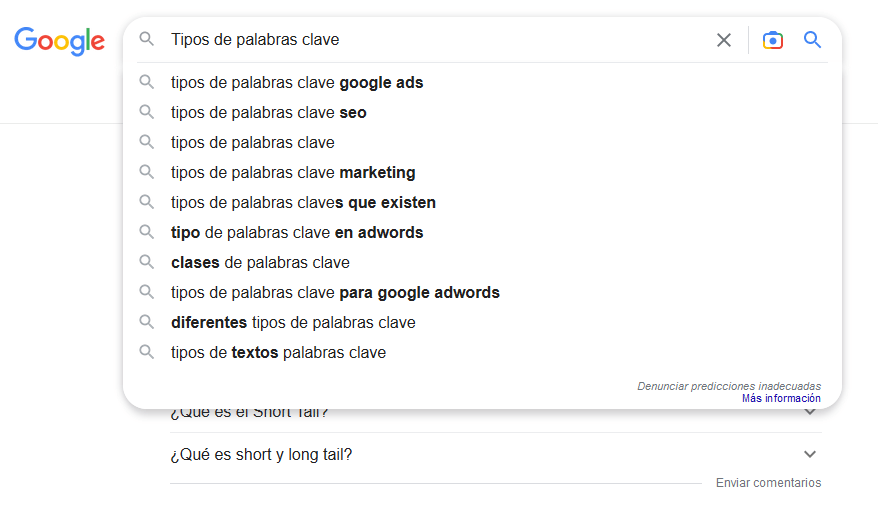 Tipos de palabras clave